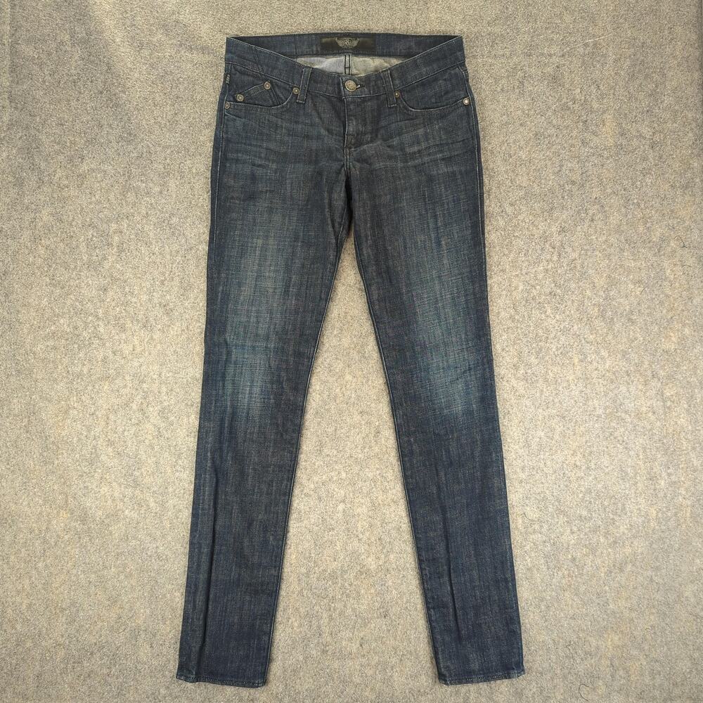 Rock & Republic Jeans Womens 28 Blue Berlin Skinny Rhinestone Crown Pockets